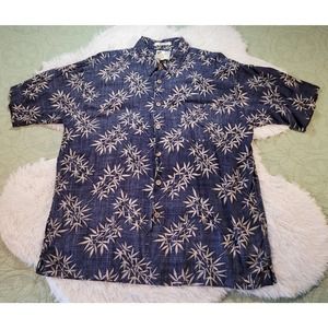 ME Sport Mens Hawaiian Shirt Sz XXL Palm Leaves Navy Brown Comfort Light Airy